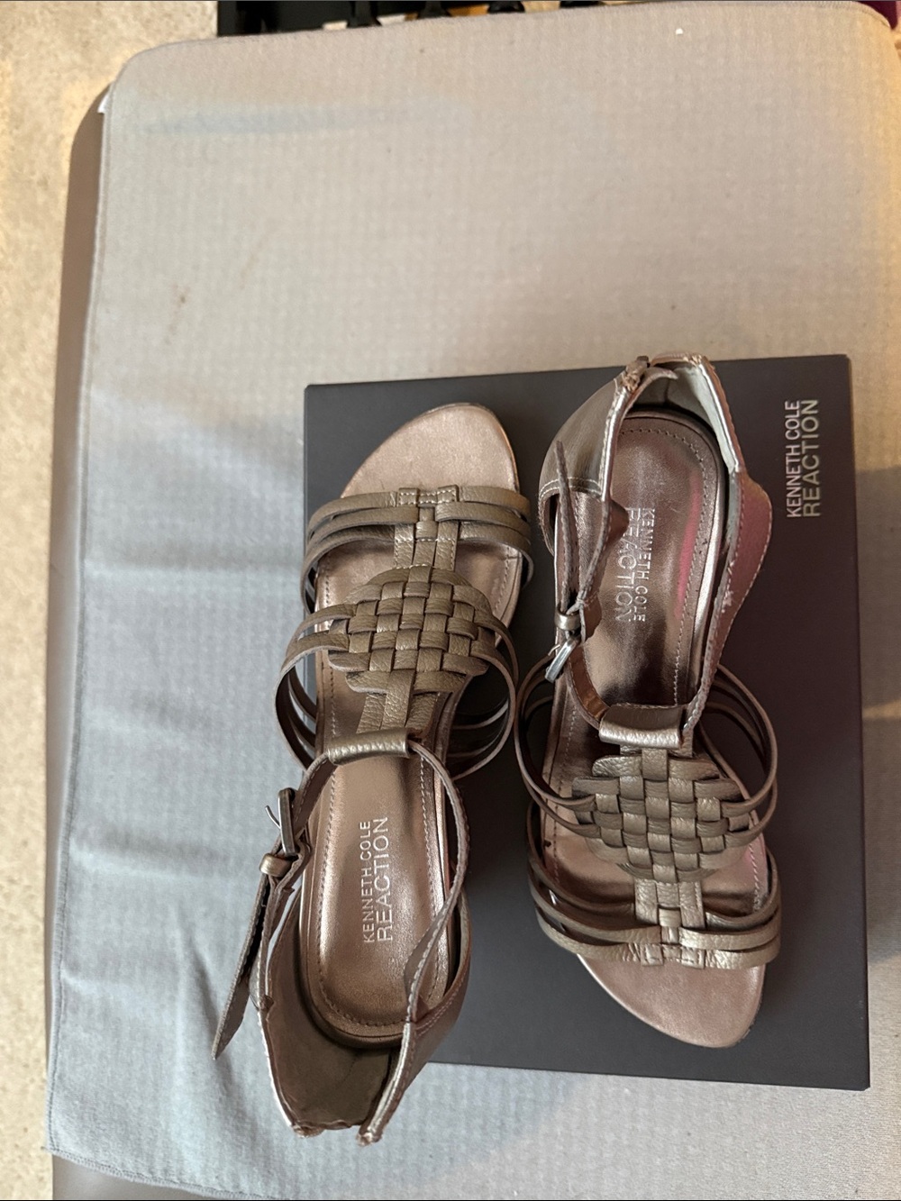 Kenneth Cole Reaction Metallic Bronze Woven Strappy Heels
